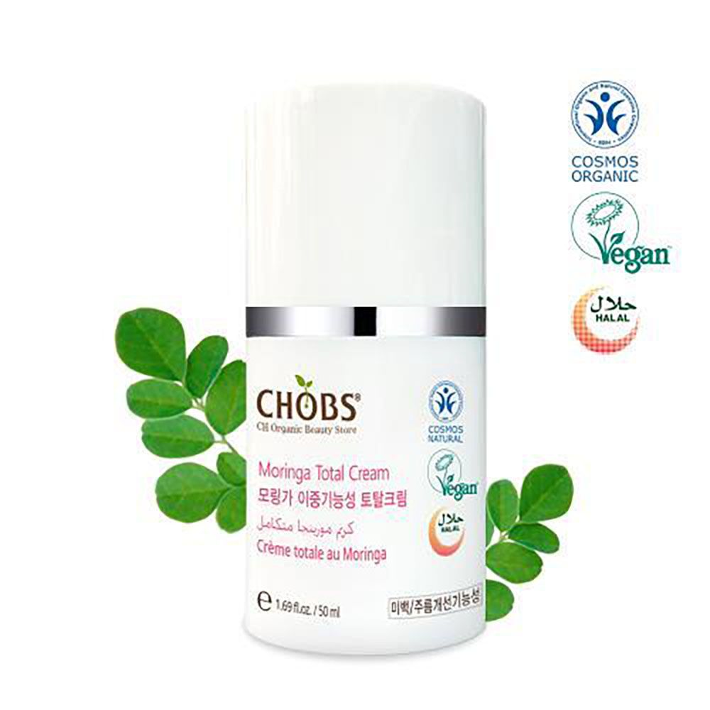 CHOBS Organic Moringa Total Cream 50ml Vegan Anti Aging Whitening Dual Functional Face Moisturizer _ Made in Korea